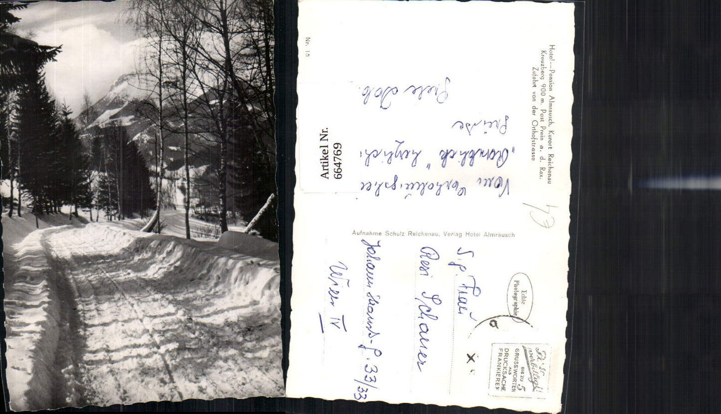 664769,Foto Ak Prein Reichenau a. d. Rax Hotel Pension Almrausch i. Winter
