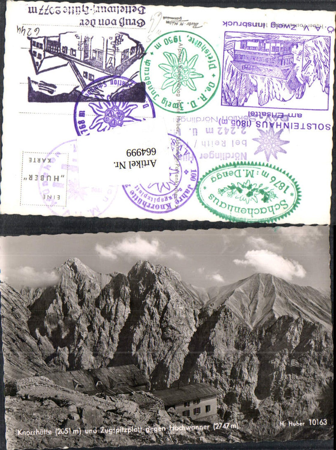 664999,Foto Ak Garmisch-Partenkirchen Knorrhütte u. Zugspitzeplatt Stempel