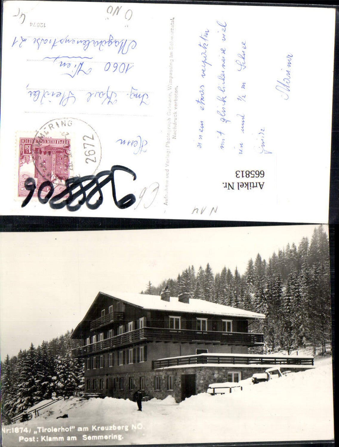 665813,Foto Ak Tirolerhof Kreuzberg Klamm b. Semmering Breitenstein