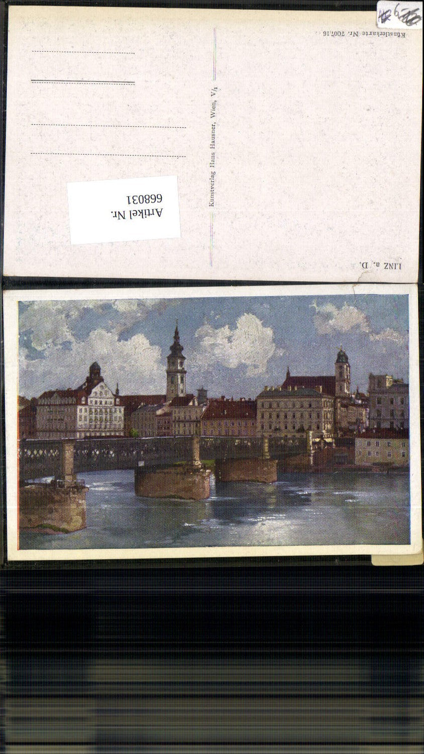 668031,Künstler AK Linz an der Donau Urfahr Brücke pub Hans Hausner 7007/16