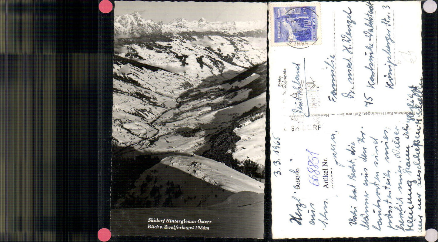 668851,Foto Ak Saalbach-Hinterglemm Hinterglemm Blick z. Zwölferkogel