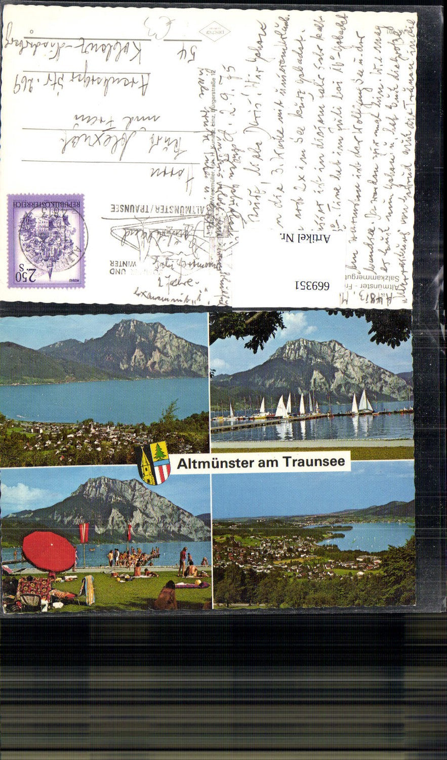 669351,Mehrbild Ak Altmünster a. Traunsee Segelboote Segeln Badestrand