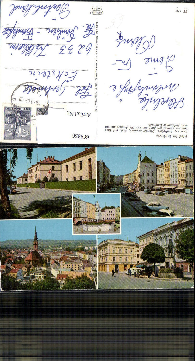 669356,Multi-image Ak Ried im Innkreis Barracks Town Square Dietmar Fountain