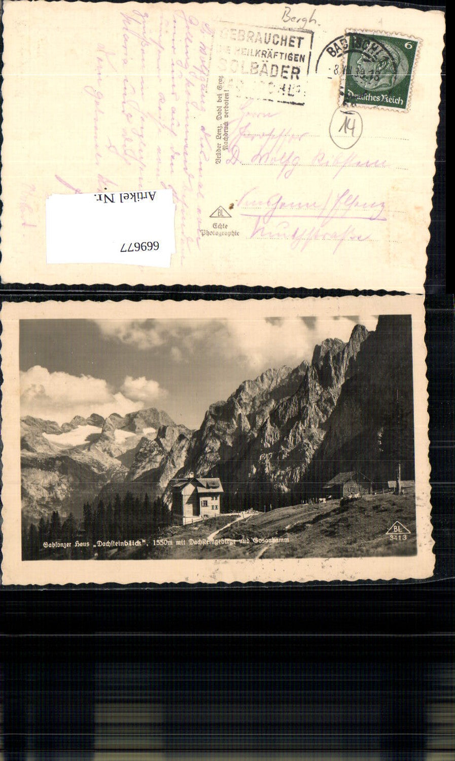 669677,Foto Ak Gosau Gablonzer Haus Dachsteinblick m. Dachsteingebirge u. Gosaukamm