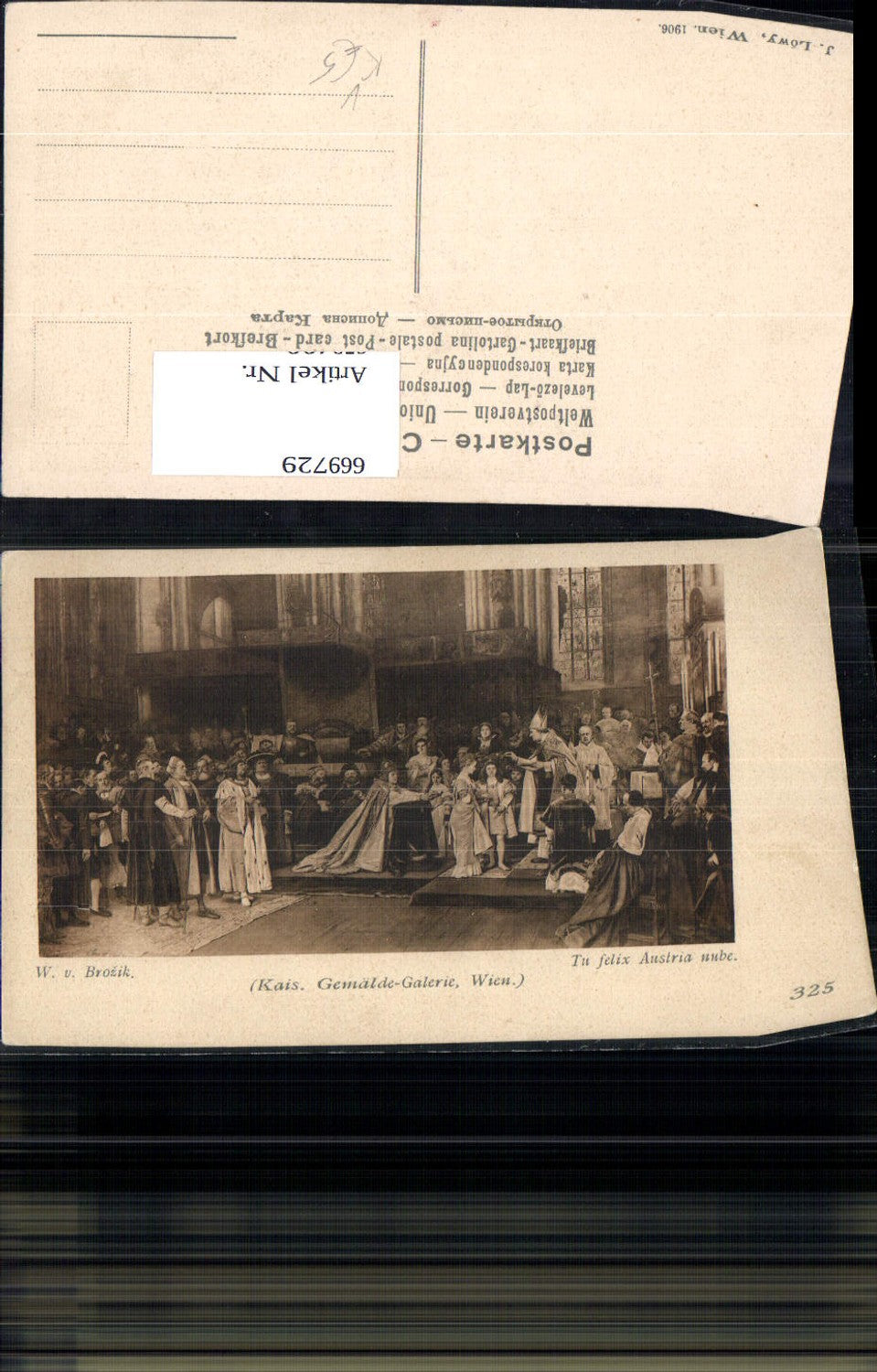 669729,Künstler Ak W. v. Brozik Tu felix Austira nube Papst Adel Hochzeit pub J. Löwy 325