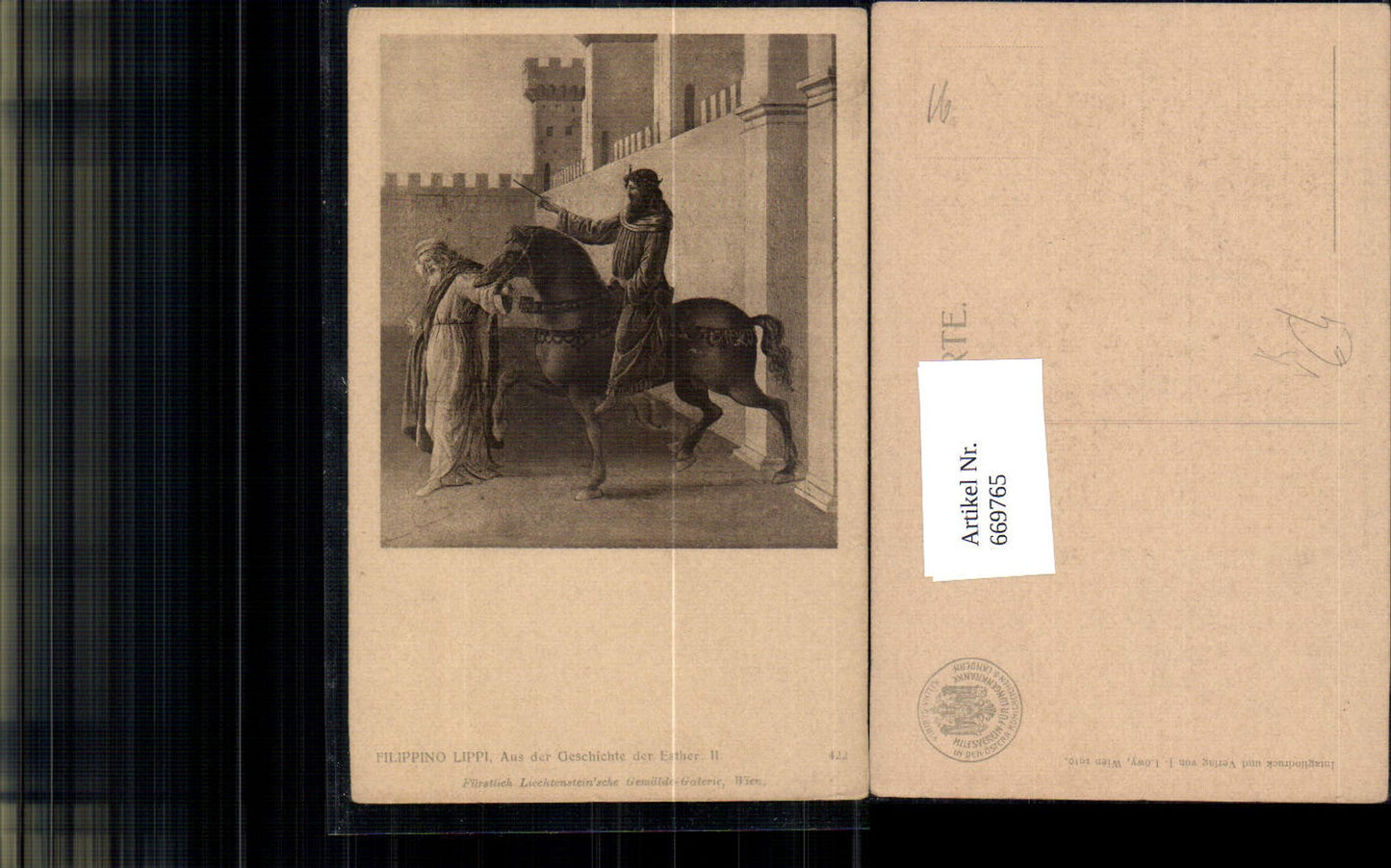 669765,Künstler Ak Filippino Lippi Aus der Geschichte der Esther II Pferd pub J. Löwy 422