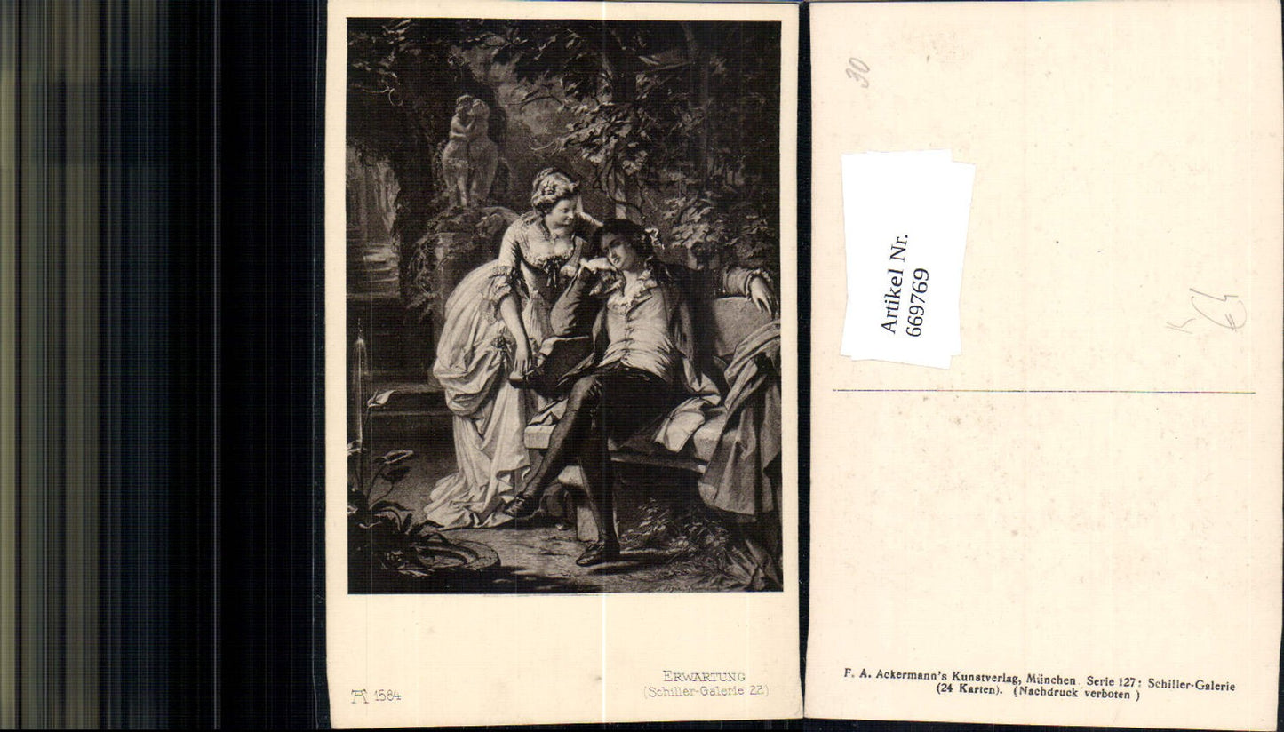 669769,Künstler Ak Erwartung Schiller Paar Liebe Park