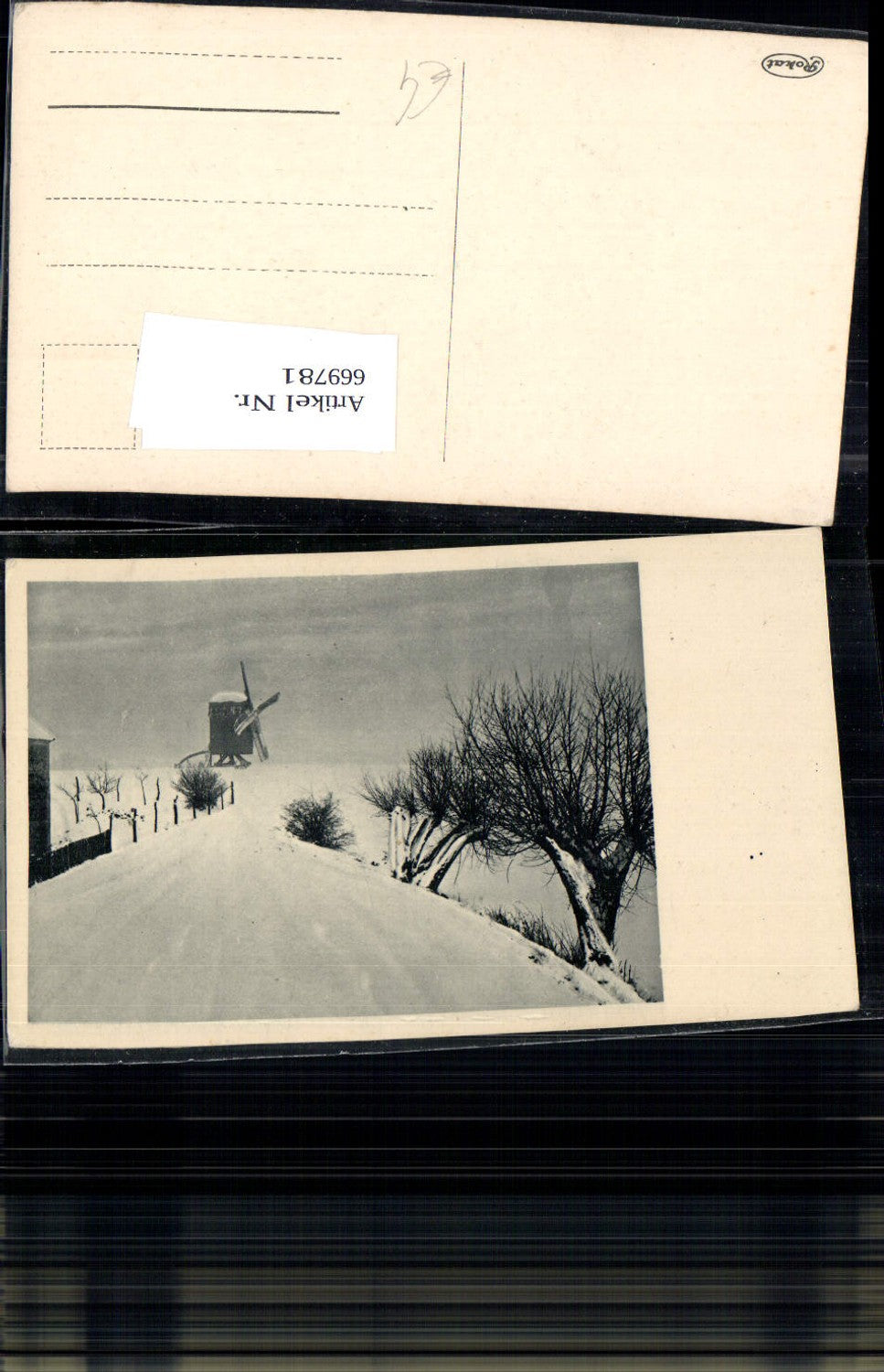 669781,Foto Ak Windmühle Bauwerk in Winterlandschaft