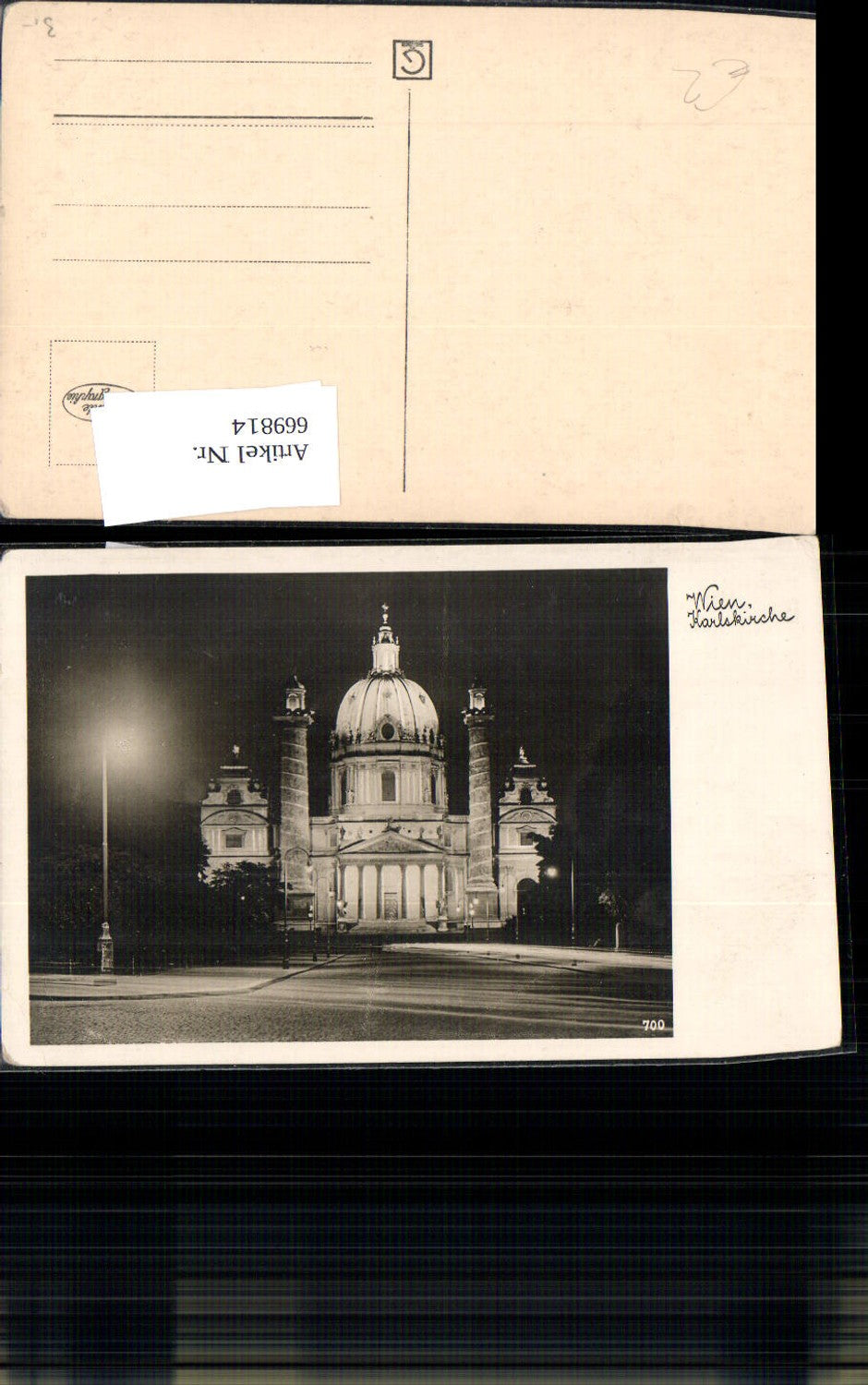 669814,Foto Ak Wien Vienna Karlskirche Kirche b. Nacht Bauwerk
