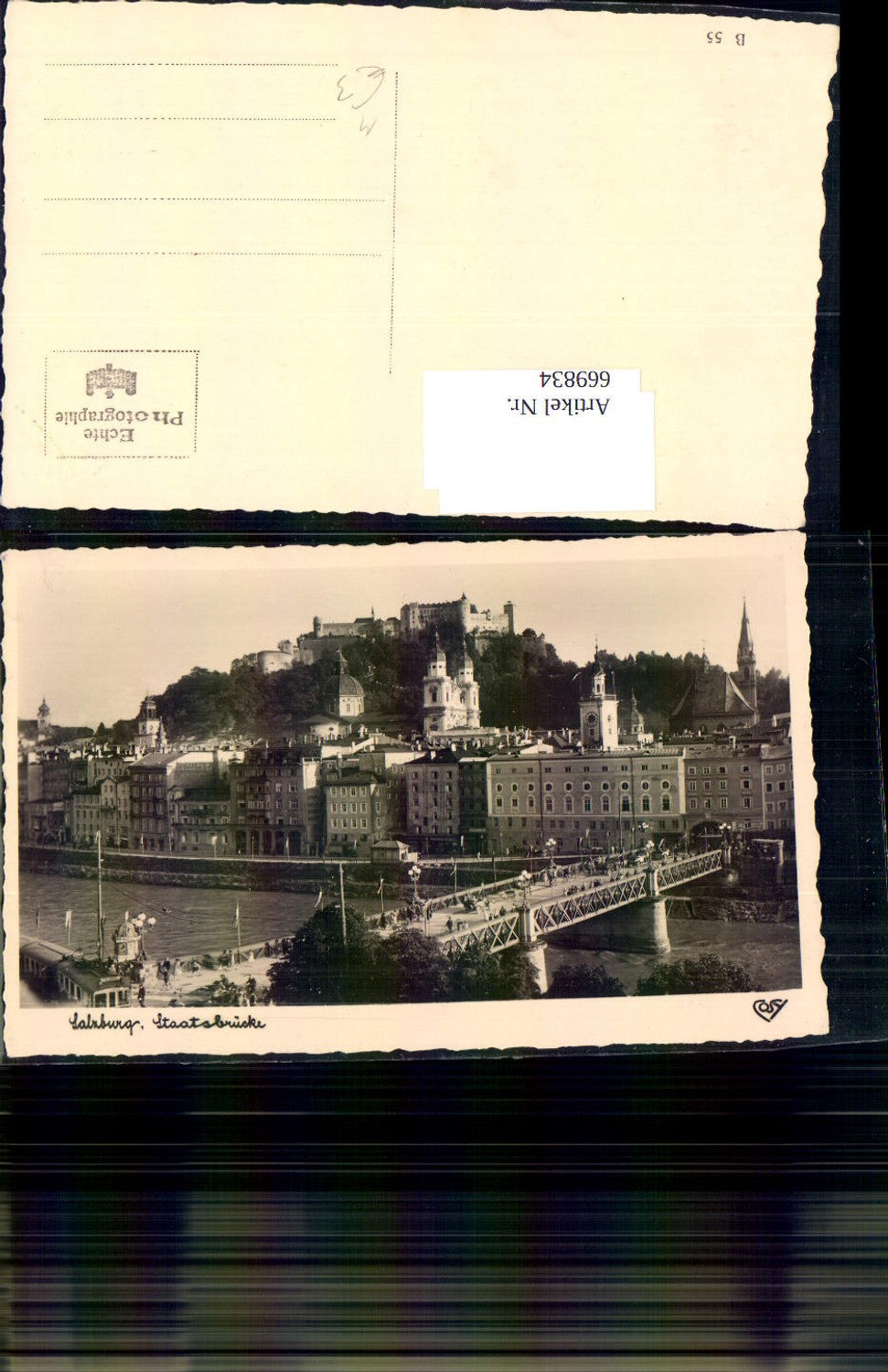 669834, Photo Ak Salzburg Staatsbrücke Bridge with view of Hohensalzburg Fortress Tram