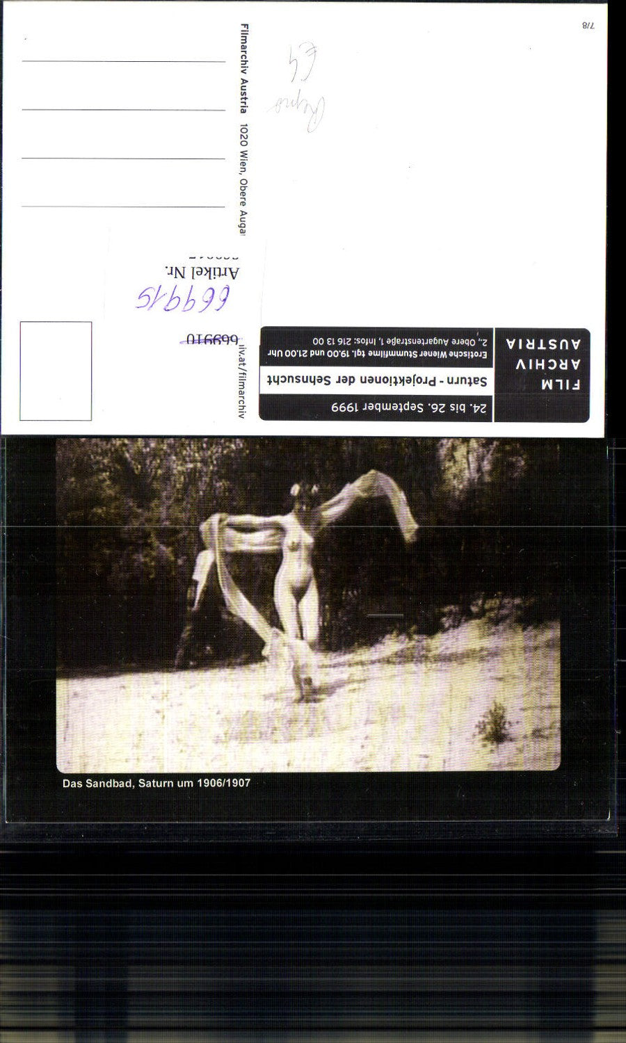 669915,Repro Das Sandbad Saturn 1906/07 Frau Akt Nude Erotik Stummfilme Wien