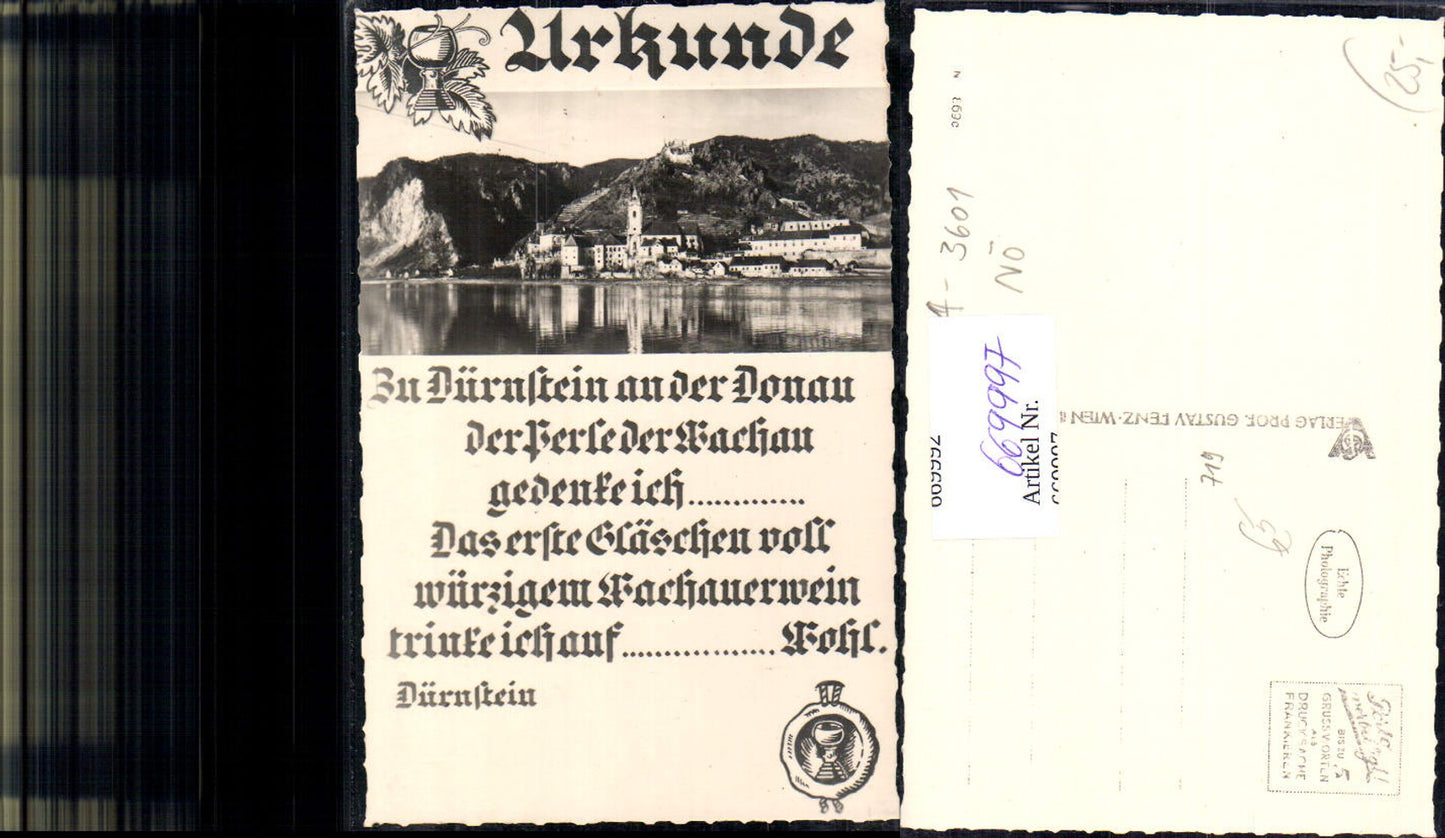 669997,Foto Ak Urkunde Dürnstein a. d. Donau Wachau
