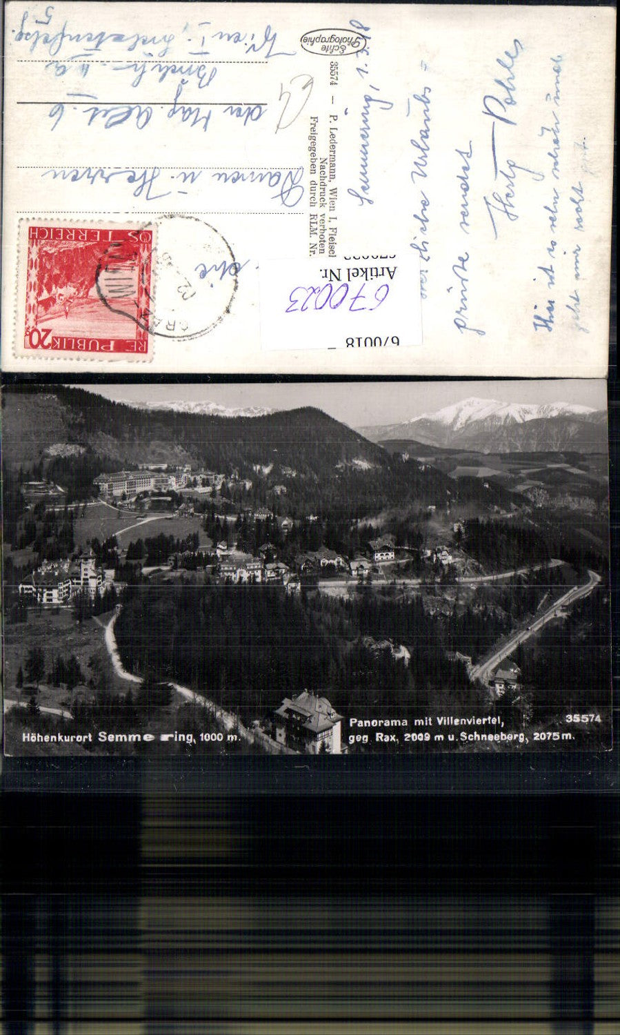 670023,Foto Ak Semmering Panorama mit Villenviertel geg. Rax u. Schneeberg