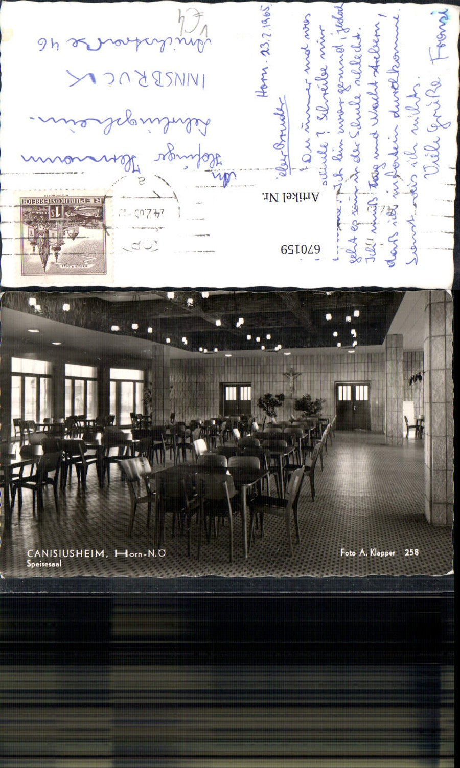 670159,Foto Ak Horn Canisiusheim Speisesaal Interieur pub A. Klapper 258