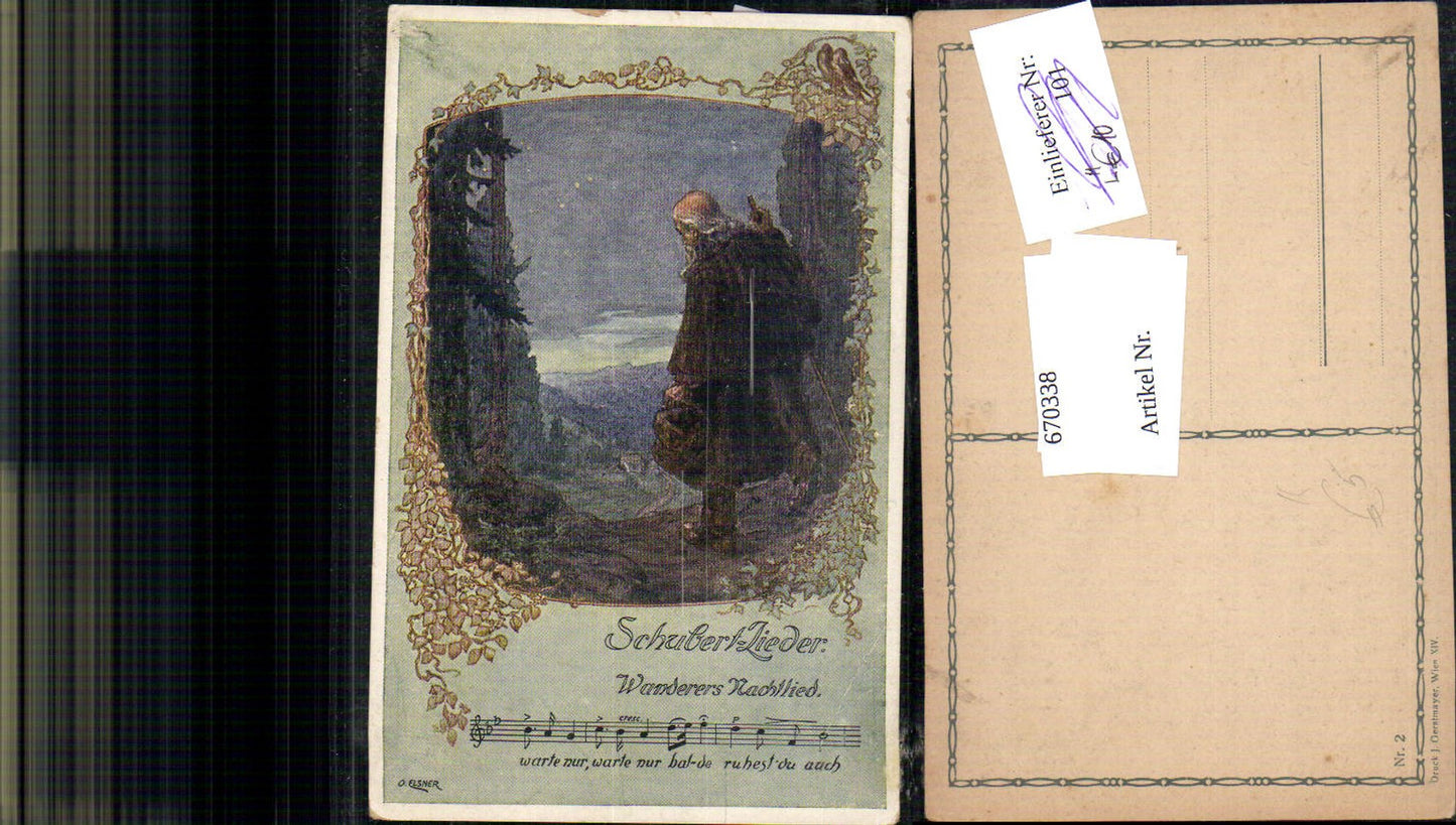 670338,Künstler Ak O. Elsner Liedkarte Schubertlieder Wanderers Nachtlied Notenzeile