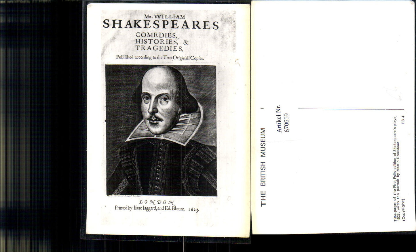 670659,Portrait William Shakespeare printed by Isaac Iaggard Ed. Blount England