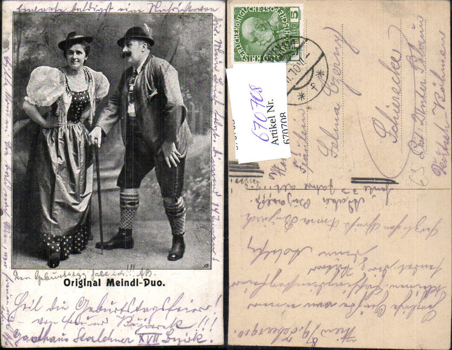 670708,Paar in Tracht Gehstock Original Meindl-Duo