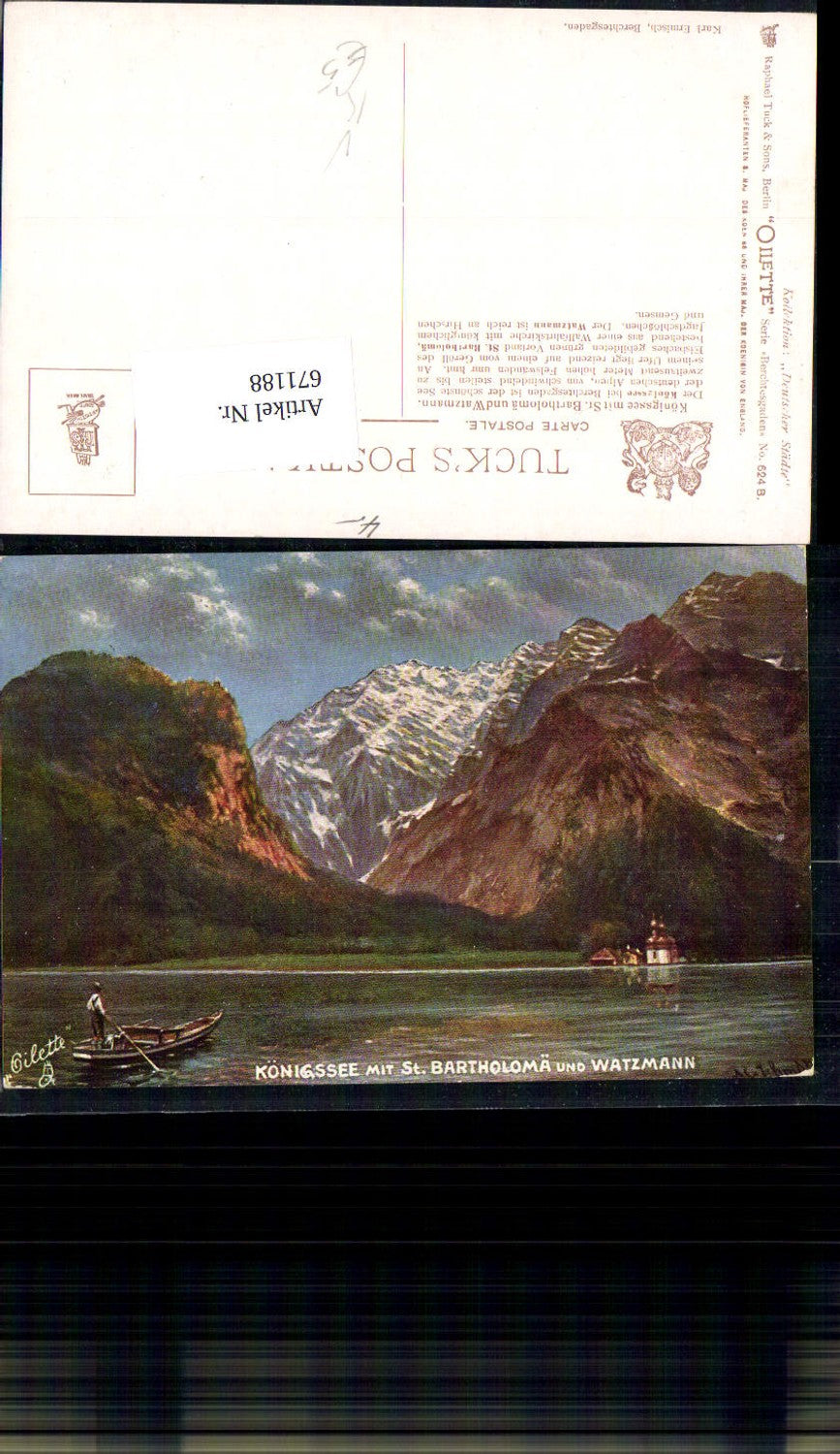 671188,Künstler AK Raphael Tuck Oilette 624 B Königsee Berchtesgaden St. Bartholomä