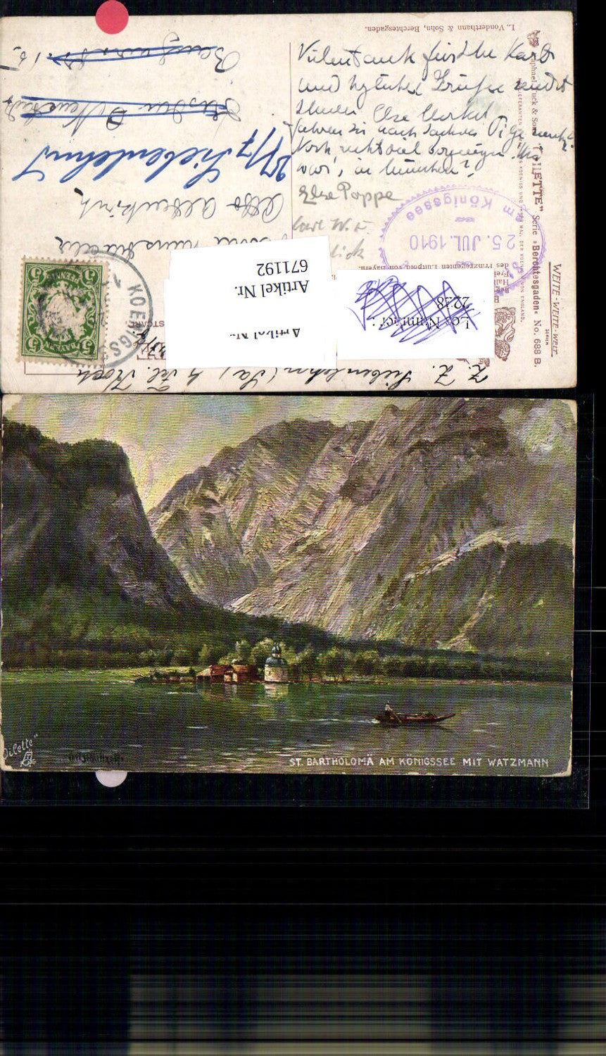 671192,Künstler AK Raphael Tuck Oilette 688 B St. Bartholomä Königsee Berchtesgaden