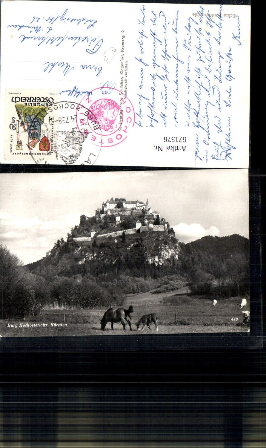 671576,Foto Ak Launsdorf Sankt Georgen am Längsee Burg Hochosterwitz Pferde Fohlen