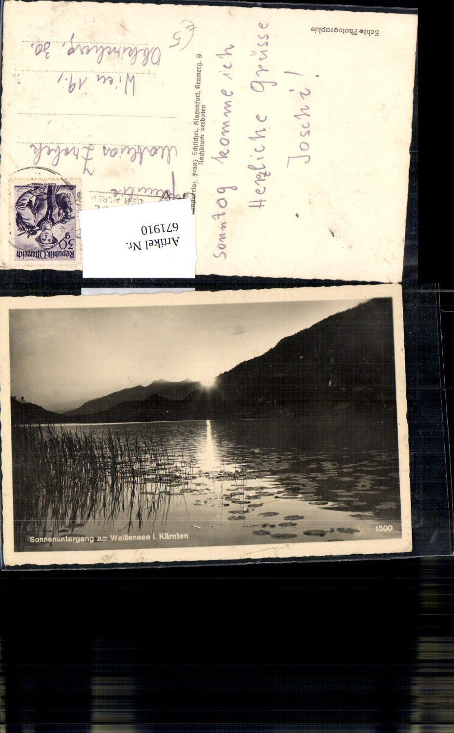 671910,Foto Ak Sonnenuntergang Weißensee