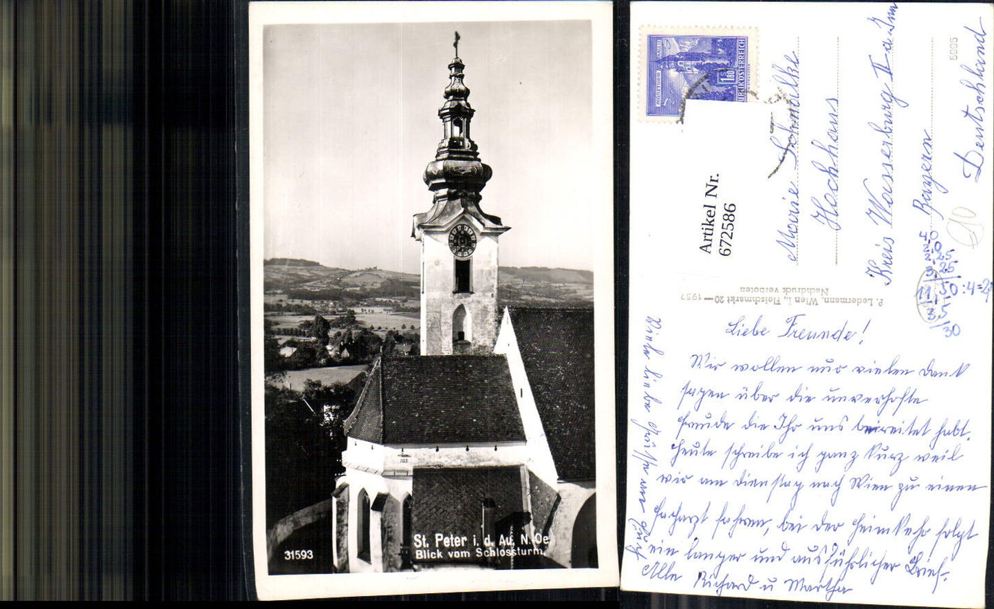 672586,Foto Ak St Peter in der Au Blick v. Schlossturm