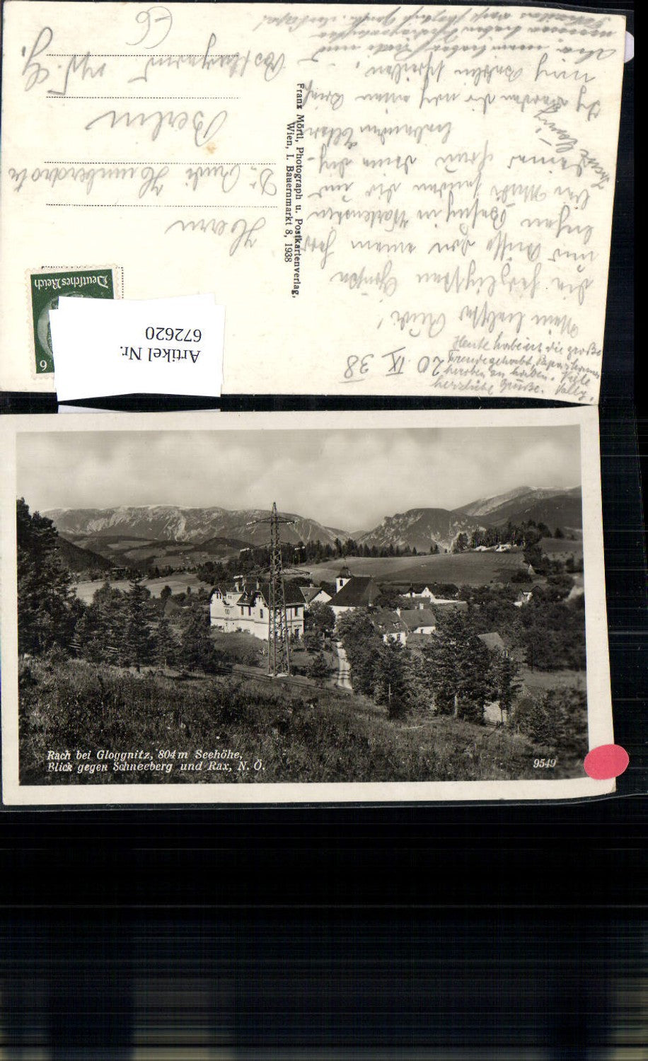 672620,Foto Ak Rach b. Gloggnitz Blick geg. Schneeberg u. Rax