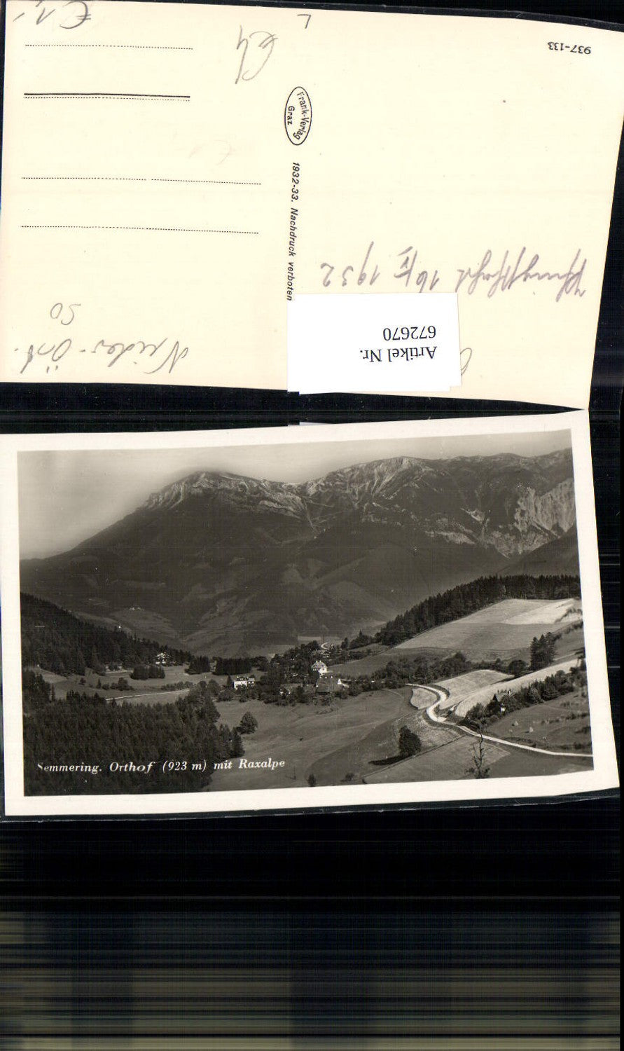 672670, Photo Ak Semmering Orthof with Raxalpe