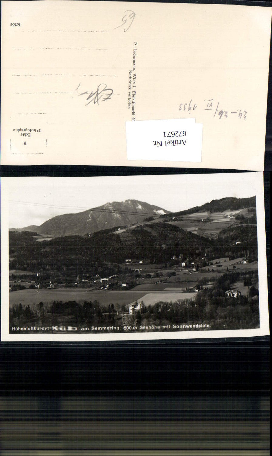 672671,Foto Ak Payerbach Küb a. Semmering mit Sonnwendstein
