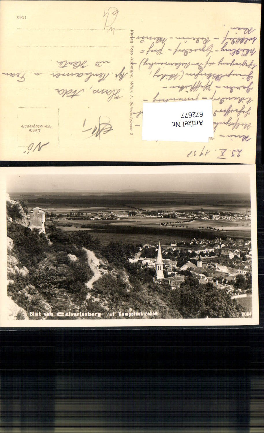 672677,Foto Ak Blick v. Calvarienberg auf Gumpoldskirchen