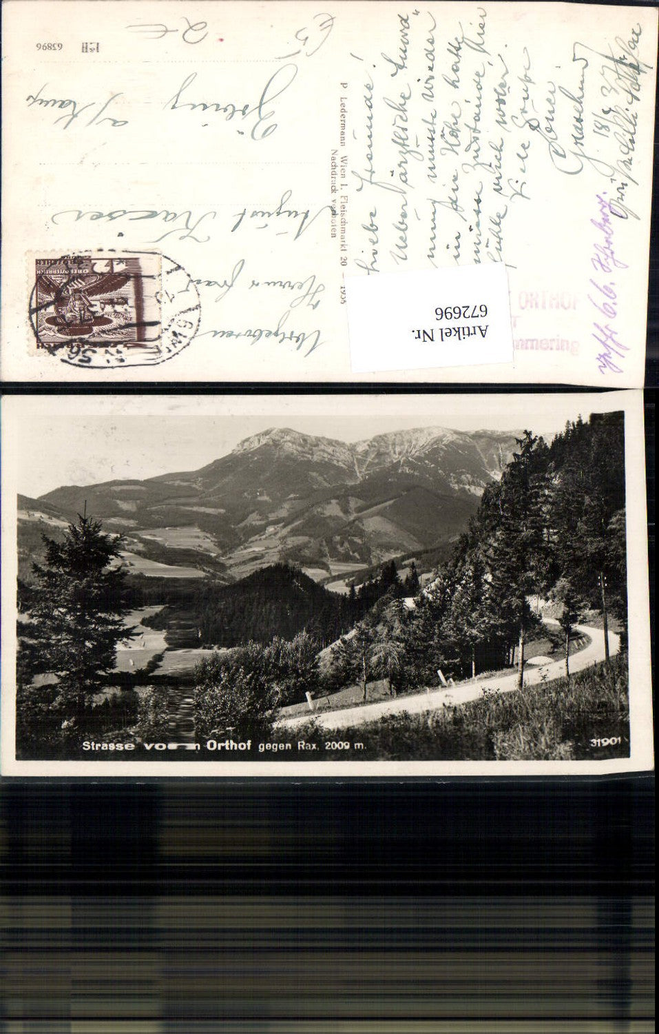 672696,Foto Ak Strasse vom Orthof geg. Rax Breitenstein