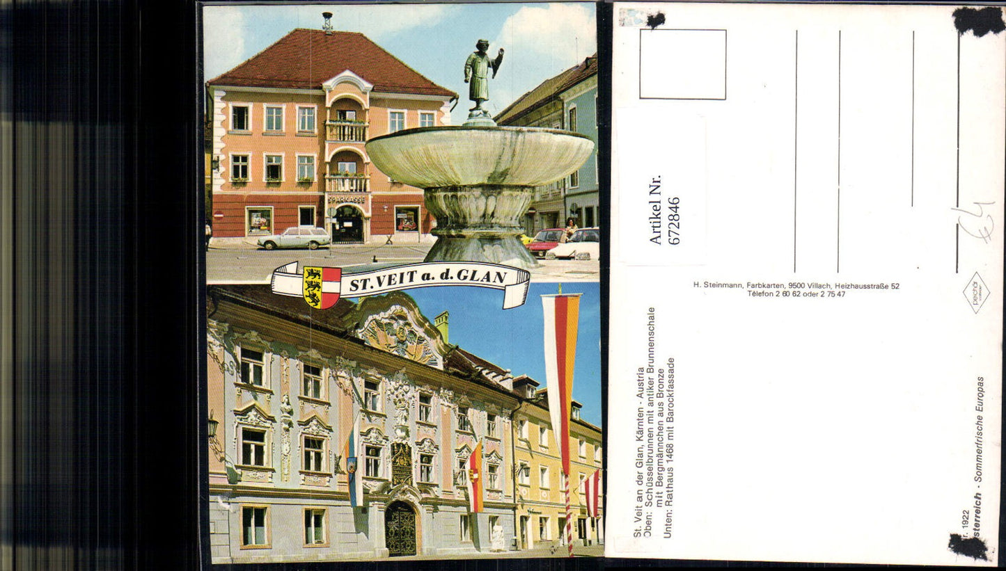 672846, Multi-image postcard St. Veit an der Glan Schüsserlbrunnen Town Hall