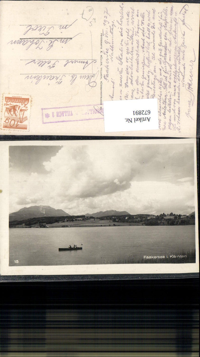 672891,Foto Ak Faakersee i. Kärnten Boot Motorboot Stempel Villach-Drobollach am Faaker See