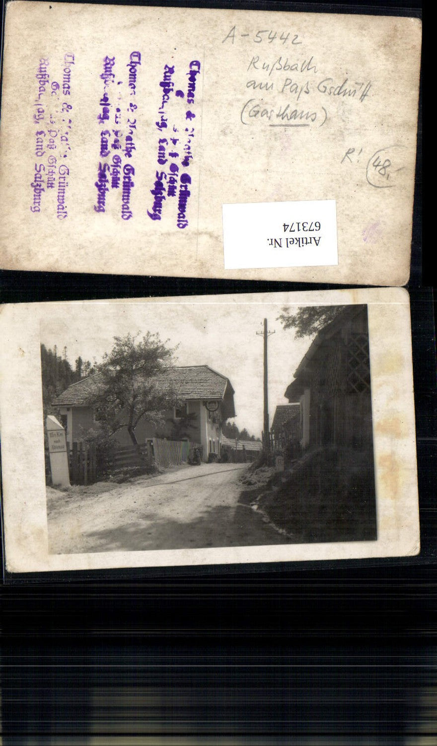 673174,seltene Foto-AK Rußbach am Pass Gschütt Gasthaus Grünwald b. Abtenau Hallein