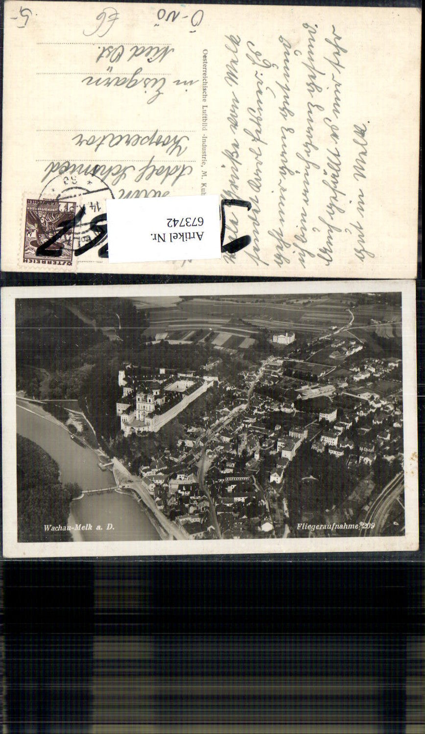 673742, Aerial view of Wachau, Melk Abbey on the Danube from above