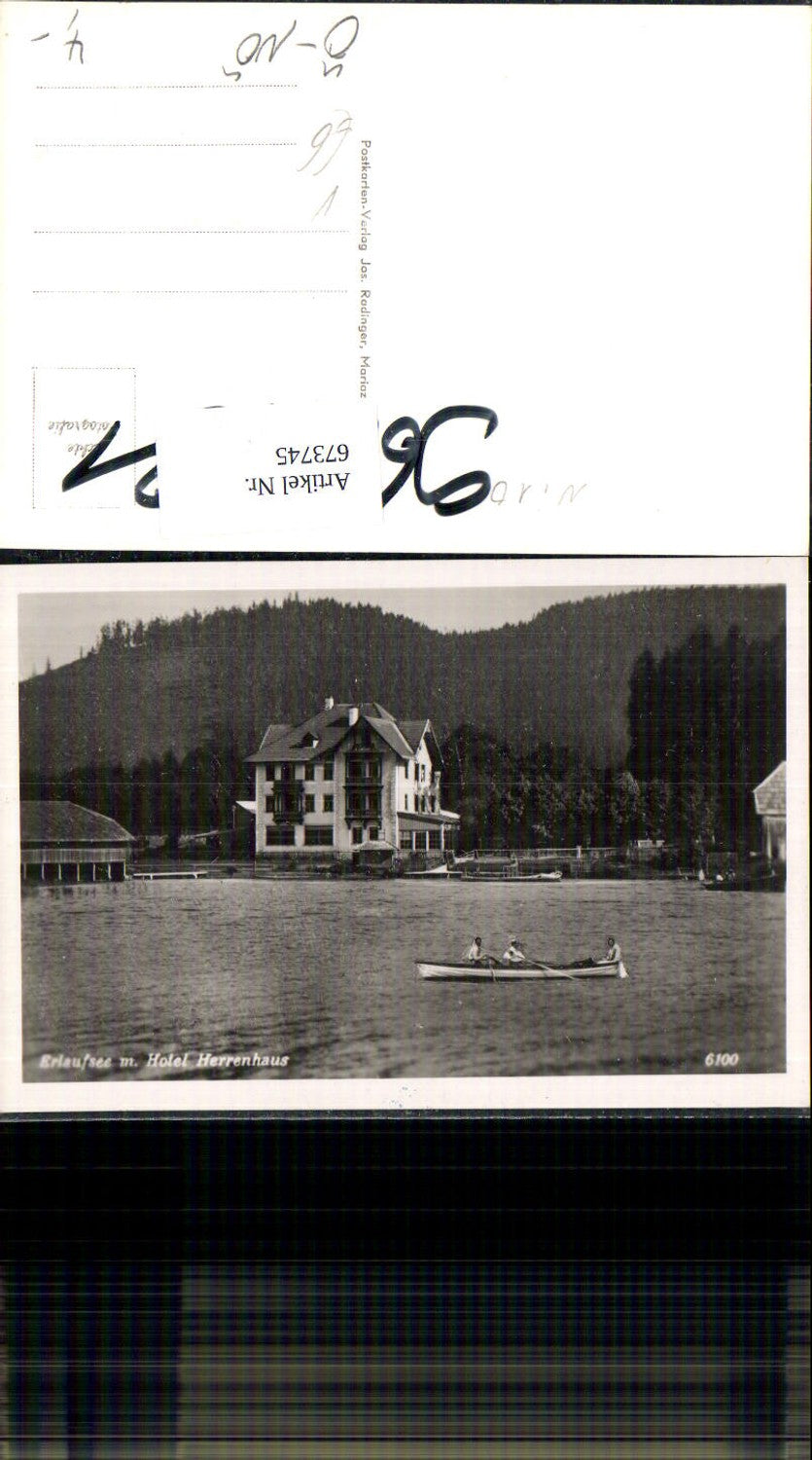 673745,Foto Ak Mitterbach am Erlaufsee Hotel Herrenhaus Ruderboot pub J. Radinger 6100