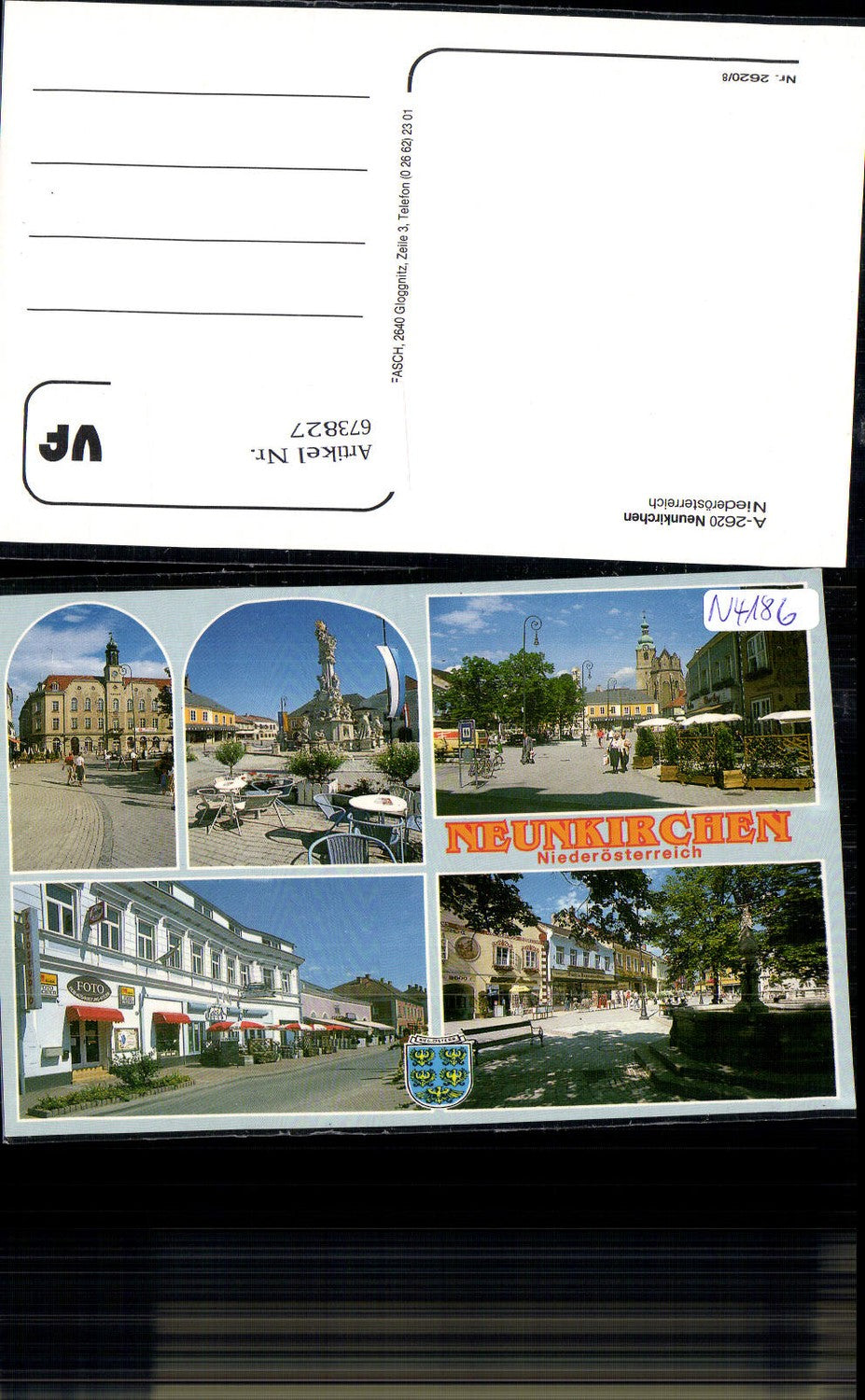 673827, Multi-image Ak Neunkirchen View Photo Studio Market Square Fountain