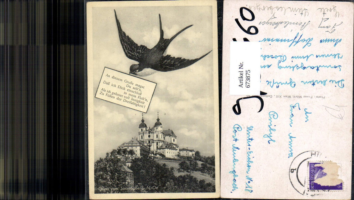 673875,Fotomontage Sonntagberg Rosenau am Sonntagberg Schwalbe Spruch Text