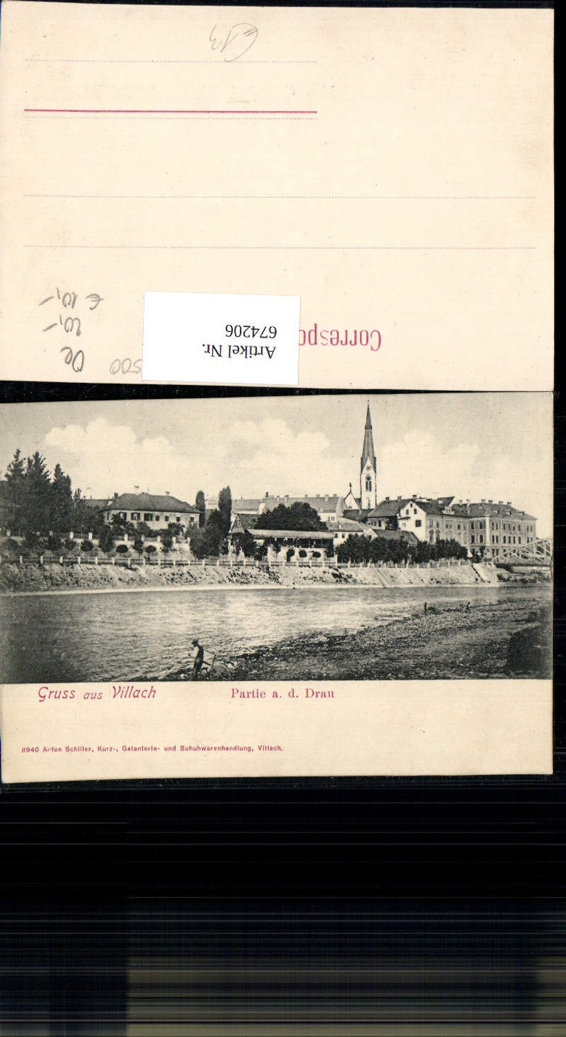 674206,Gruss aus Villach Partie an d. Drau 1900