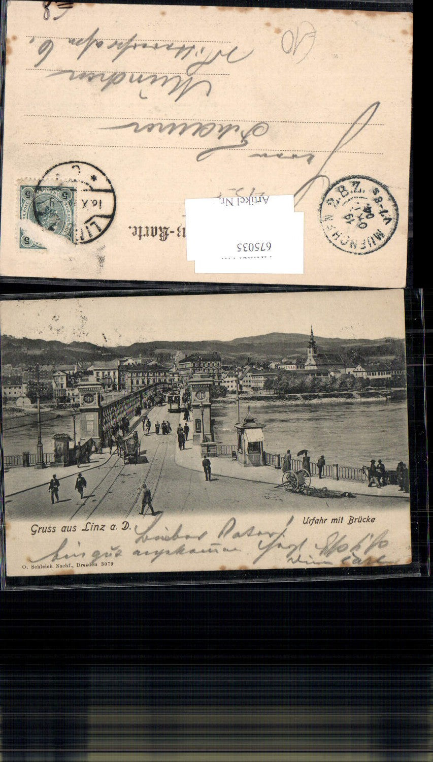 675035,Gruss aus Linz an der Donau Urfahr Brücke um 1900