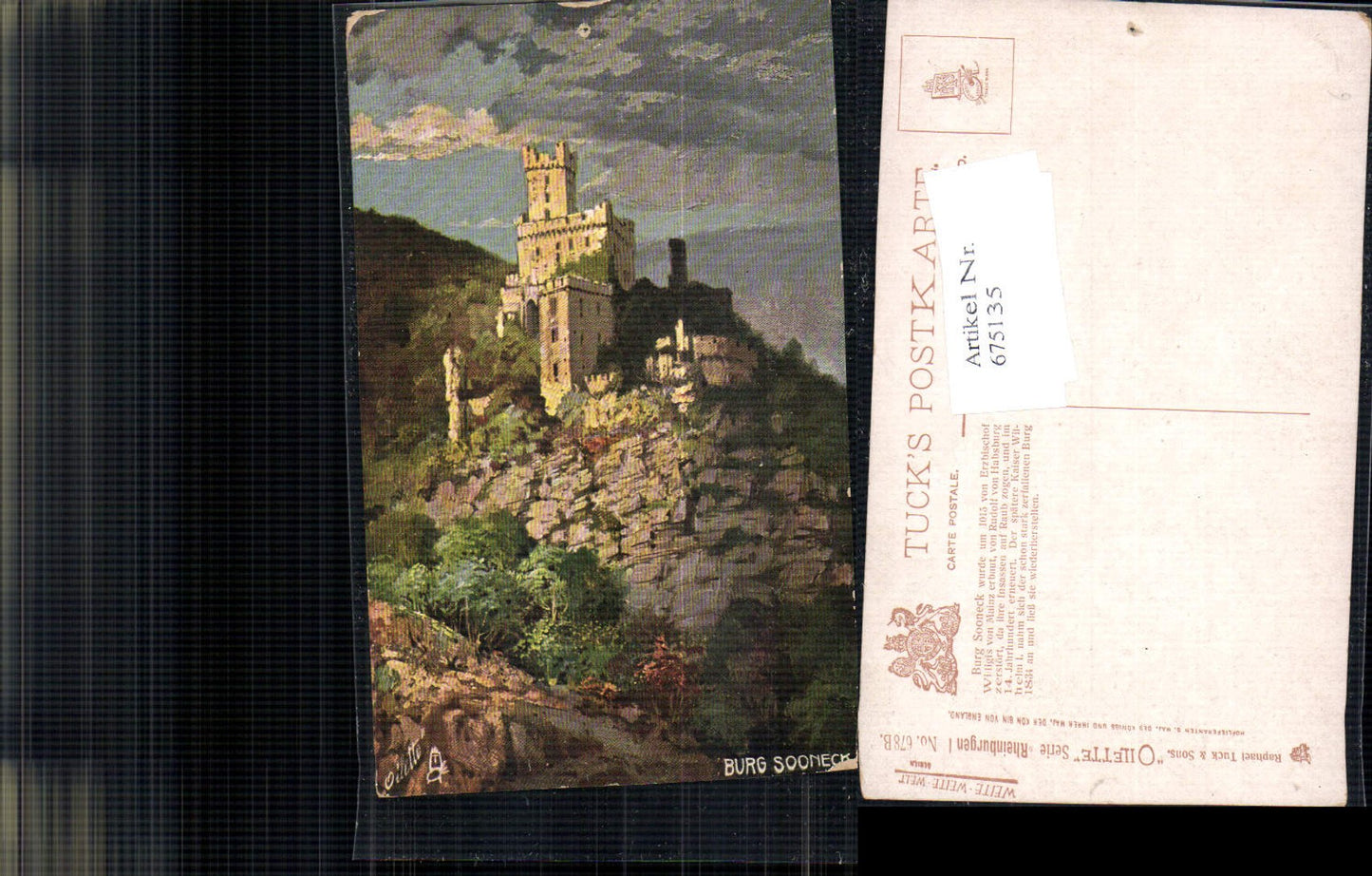 675135,Künstler AK Raphael Tuck Burg Sooneck Niederheimbach Bingen Bacharach