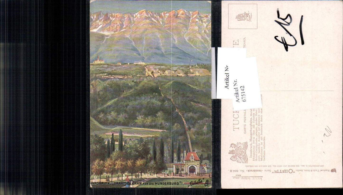 675142,Künstler AK Raphael Tuck Innsbruck Drahtseilbahn Hungerburg Seilbahn