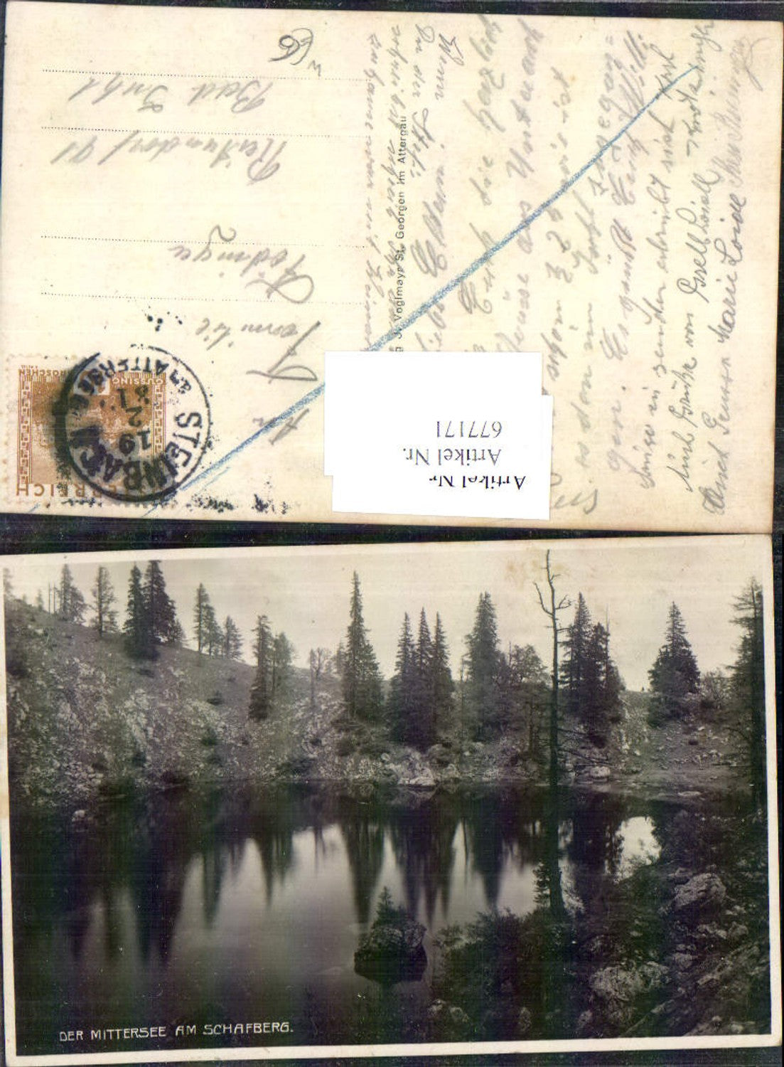 677171,Mittersee Schafberg Steinbach Attersee n. Reiterndorf Bad Ischl Postvermerk