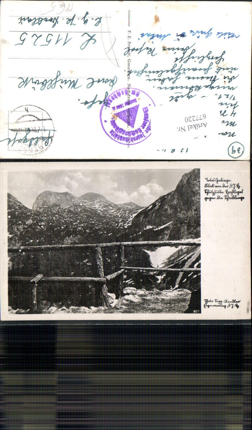 677220,Totes Gebirge Schutzhütte Hochkogl Ebensee Feldpost n. Breslau Luftgaupostamt 11525