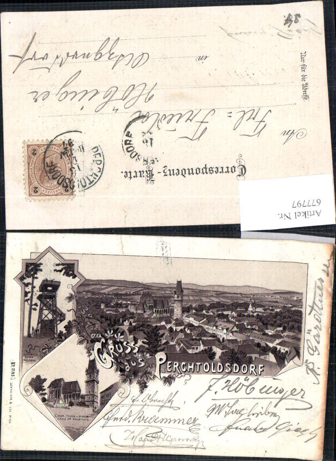 677797 tolle Lithographie Gruss aus Perchtoldsdorf b. Wien pub Schneider & Lux 1145