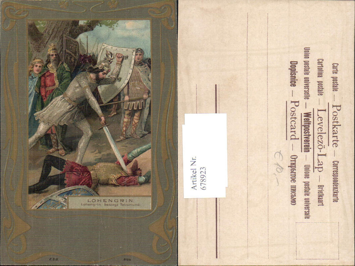 678923 Künstler AK Lohengrin Jugendstil Art Nouveau Telramund Kampf Schwert