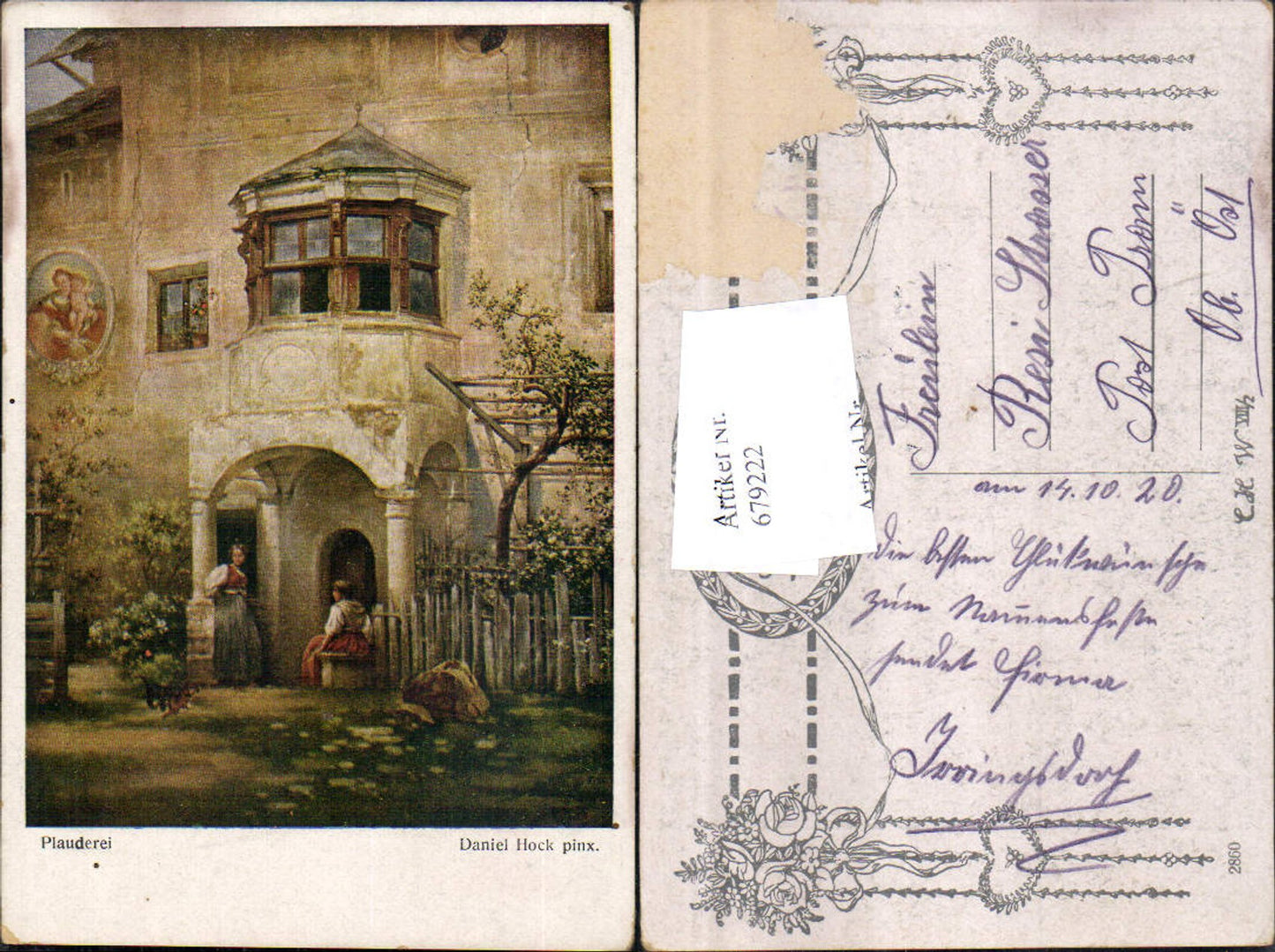 679222 Künstler AK Daniel Koch Plauderei Erker Haus Frauen