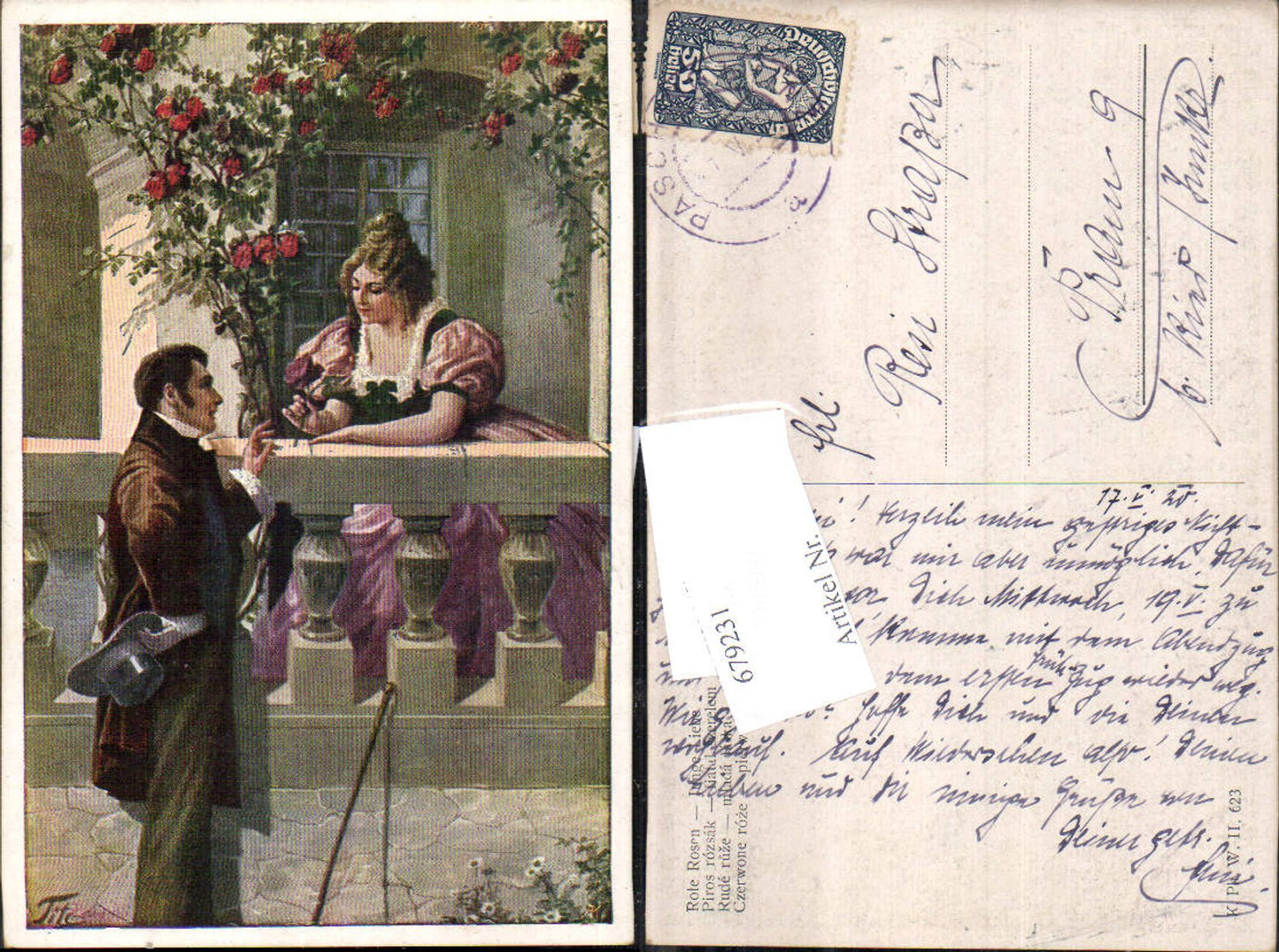 679231 Künstler AK Tito Mann Frau Liebe Rosen Rose