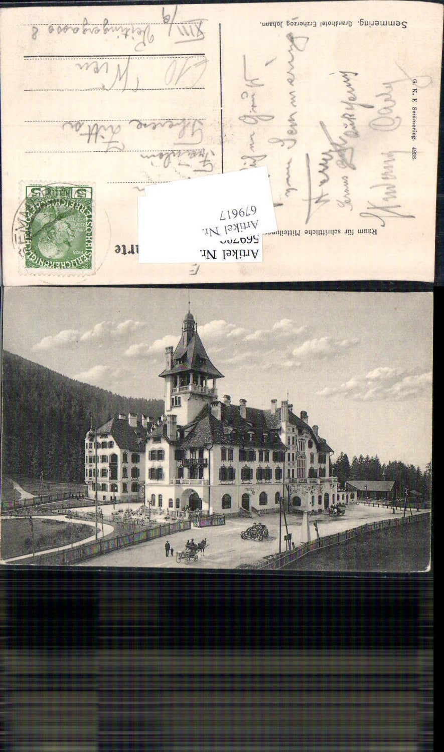 679617 great postcard Semmering Grandhotel Erzherzog Johann Hotel 1910
