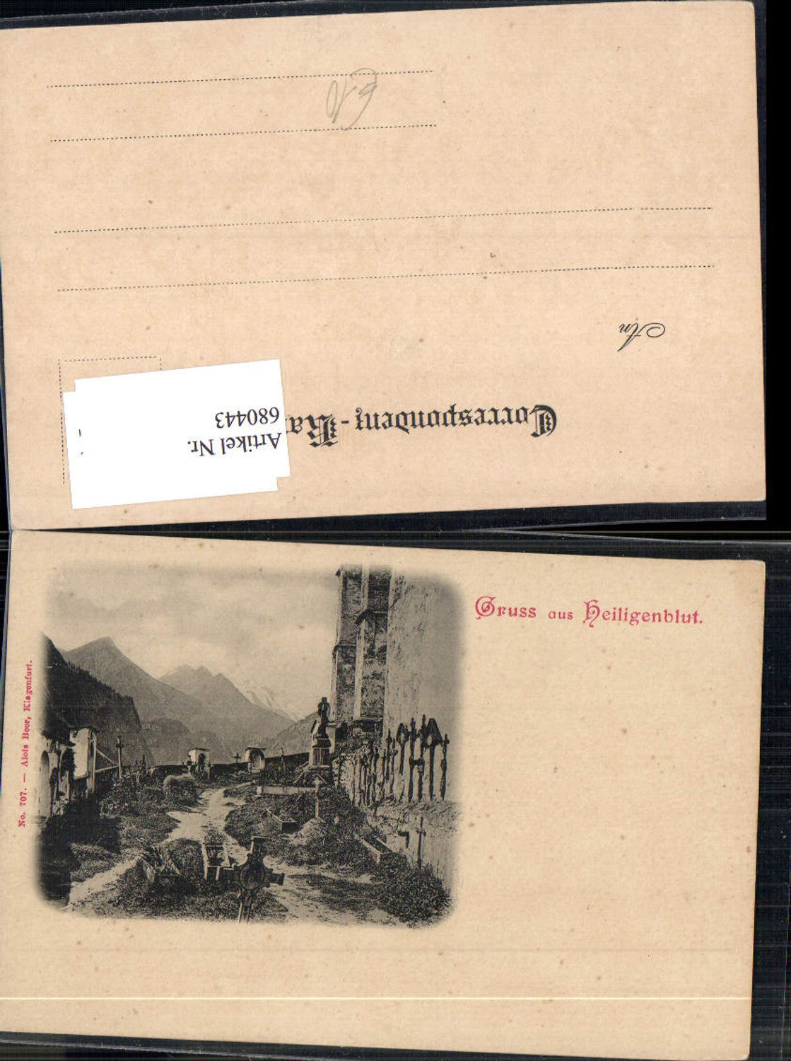 680443 Gruss aus Heiligenblut 1900 Friedhof Tod Kirche Gräber
